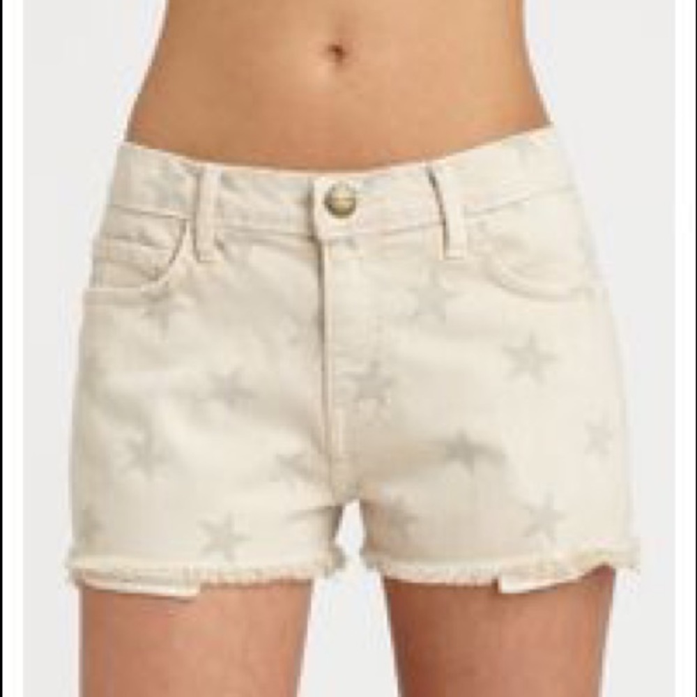 Current/Elliott Cream Star Print Denim Shorts